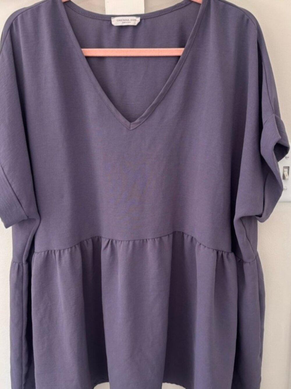 ChicSoul Relaxed V-Neck Babydoll Top in Dark Lavender 1XL
